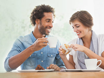 Couple on a  first date in a cafe