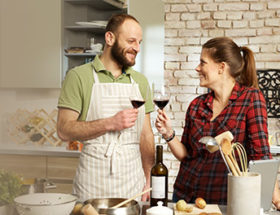 Couple cooking an aphrodisiac dinner