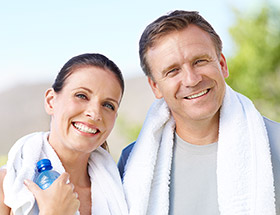 happy couple doing fitness together