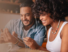 Couple listening to music