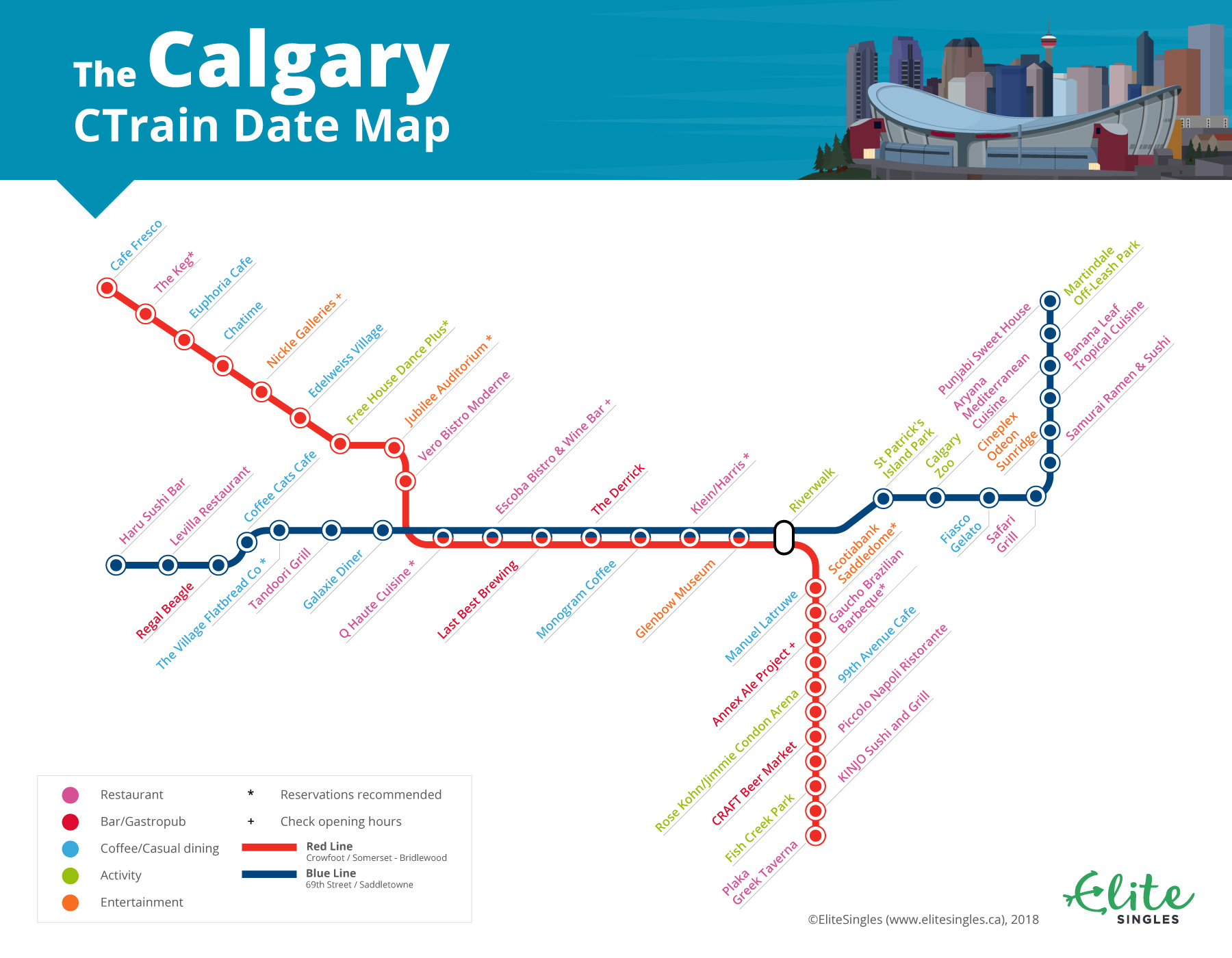 EliteSingles CTrain date map  - 45 Calgary date ideas Oct 2018