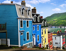 Brightly coloured houses in St John