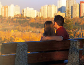Couple looking out over Edmonton