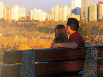 Couple looking out over Edmonton