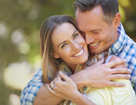 happy couple embracing