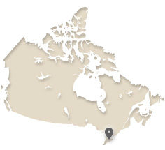 map of Canada showing Hamilton, Ontario