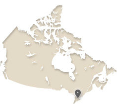 map of Canada showing Brampton, Ontario