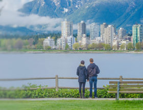 Couple looking out over the Vancouver skyline